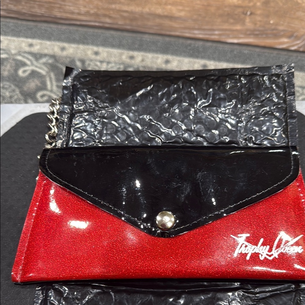 Red and Black Glossy Clutch with Textured Finish